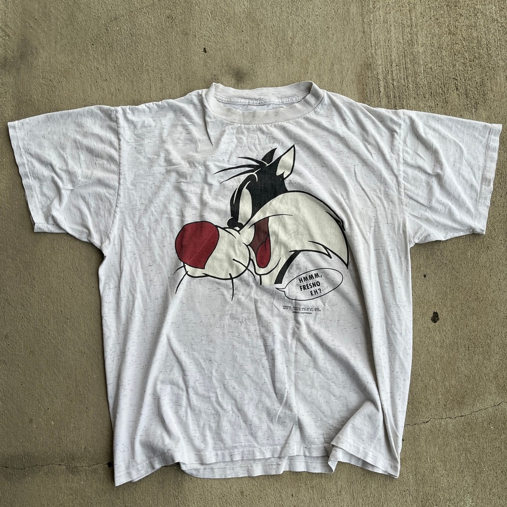 1993 Looney Tunes Sylvester the Cat Hmmm Fresno Eh Graphic T Shirt Mens